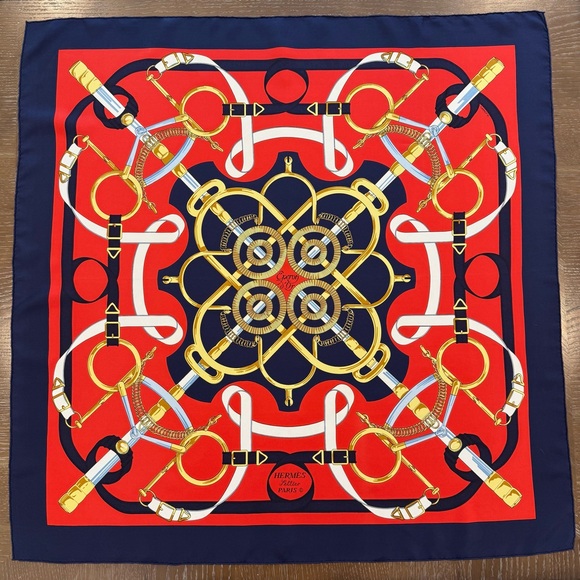 Hermes Accessories - Authentic Hermes Red and Gold Silk Scarf